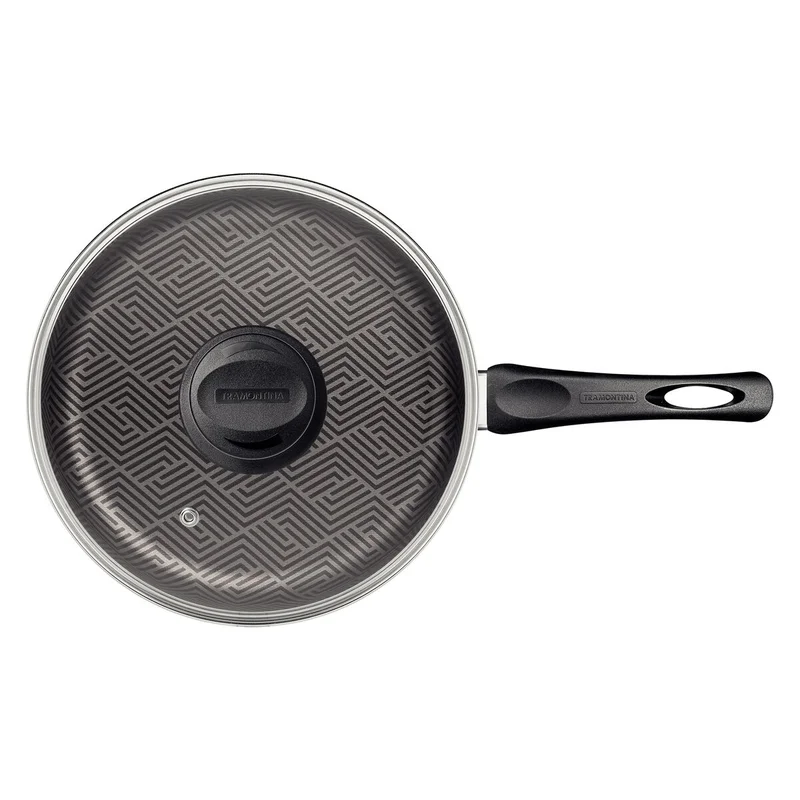 ترامونتينا Tramontina Paris Aluminum Straight Frying Pan with Interior and Exterior Starflon Max Lead Nonstick Coating with a Glass Lid, 24 cm 2,0 L